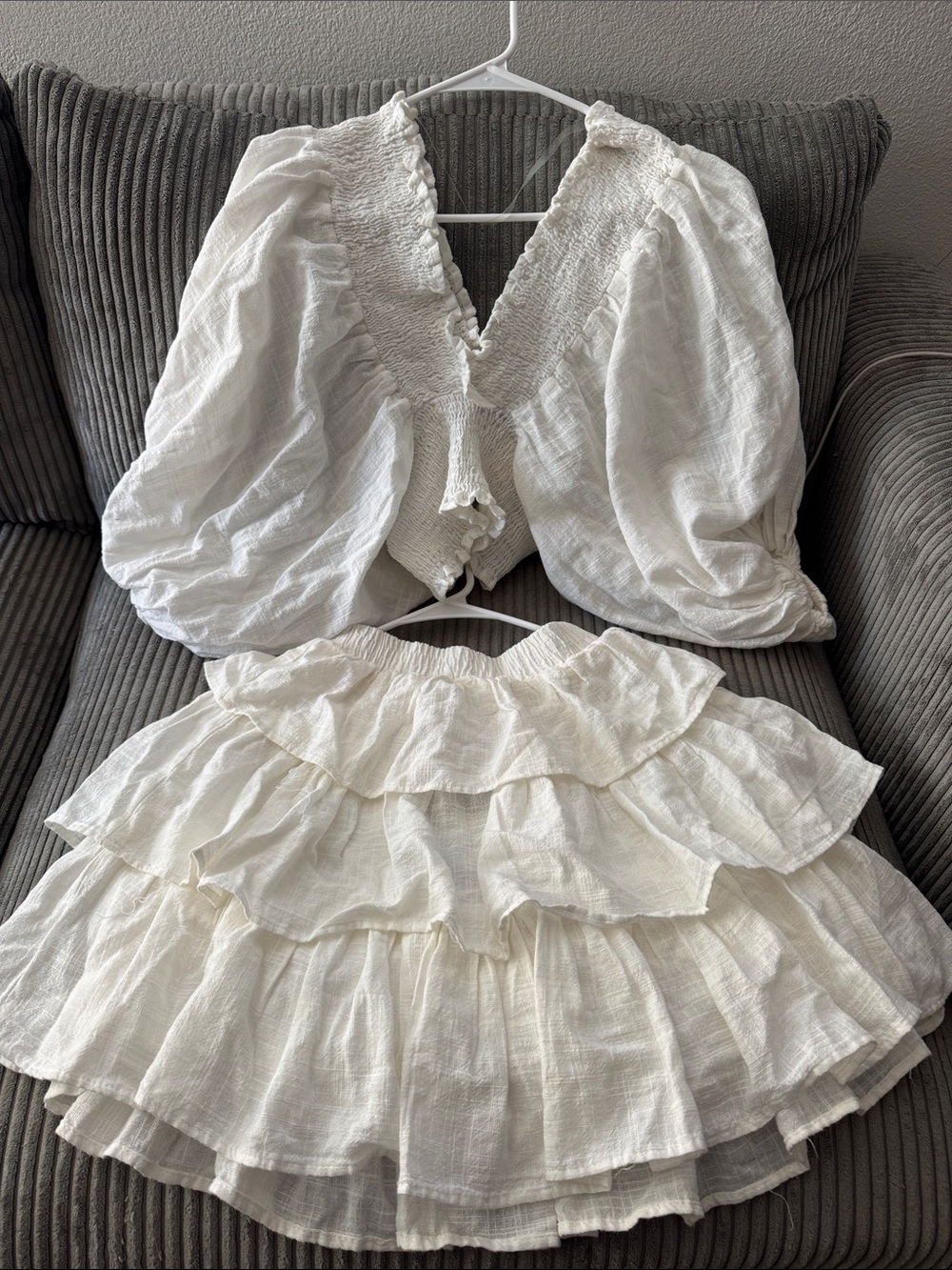 Cropped Ruffled Smocked White Blouse - Women Tops 100% cotton